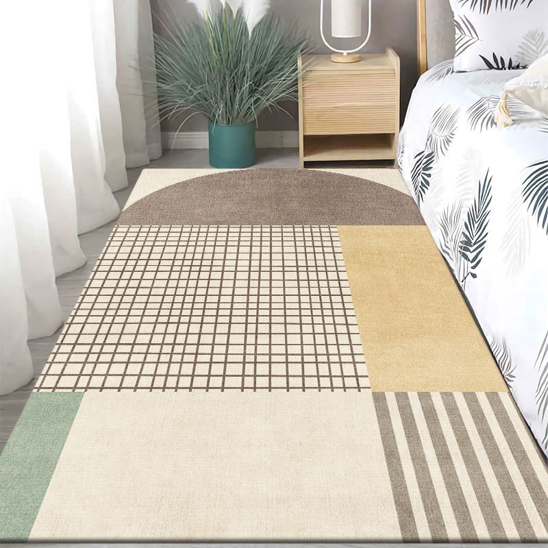 Dark Orange Nordic Rug Polyester Color Block Rug Washable Rug for Drawing Room