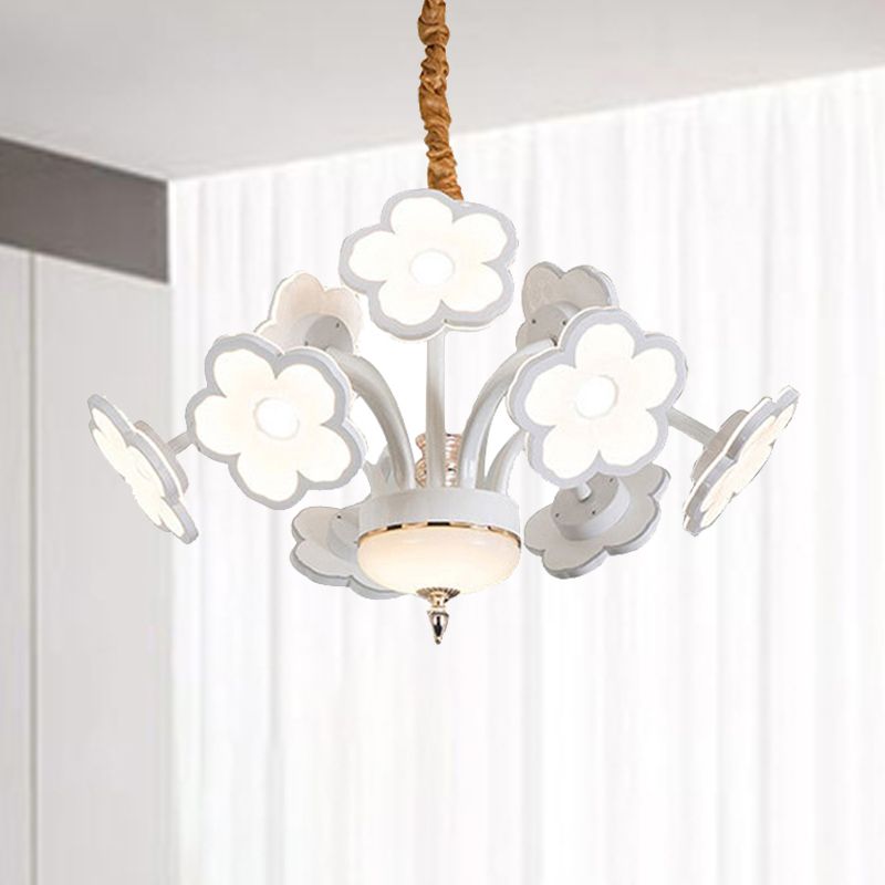 6/8/9/12 Flores LED Luz de lámpara de lámpara blanca Lámpara de colgar de sombra acrílica moderna en blanco