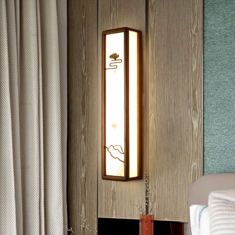Modern Style Rectangular Shape Wall Sconce Wood 1 Light Sconces for Living Room
