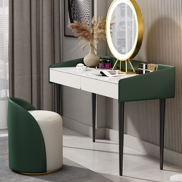 29.52 " Height 2-Drawer Makeup Table Modern Slate Top Vanity Stool