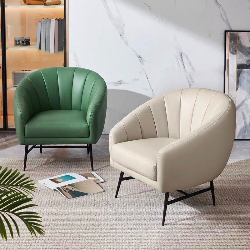 29.5" Wide Faux Leather Sewn Pillow Back Sponge Sloped Arms Barrel Chair