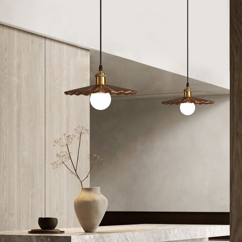 Pot Cover Shade Hanging Lighting Modern Style Solid Wood 1 Light Pendant Lamp