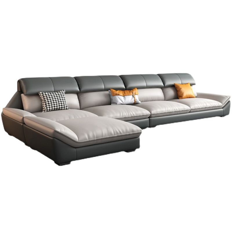 Grey Stain-Resistant Faux Leather Pillow Top Arm Sofa/Sectional for Living Room