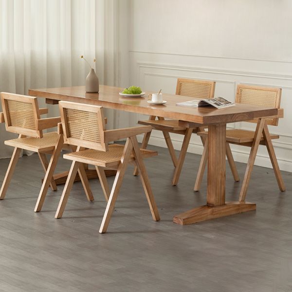 Modern Rectangular Dining Table Solid Wood Dining Table with Double Pedestal