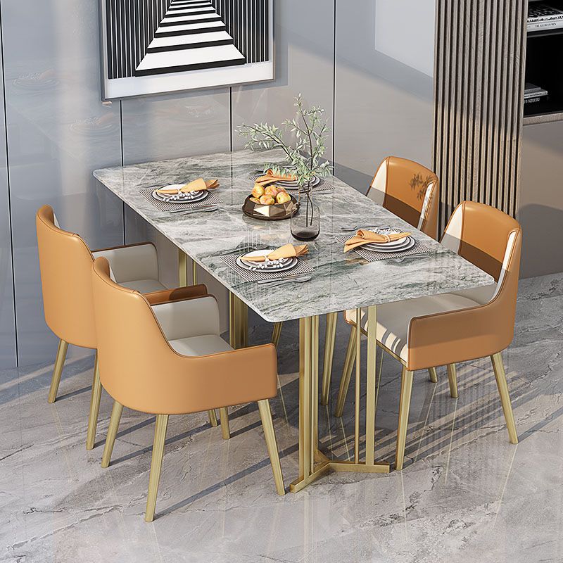Luxury 1/2/5 Pieces Dining Set Sintered Stone Top Dining Table with Leather Chairs