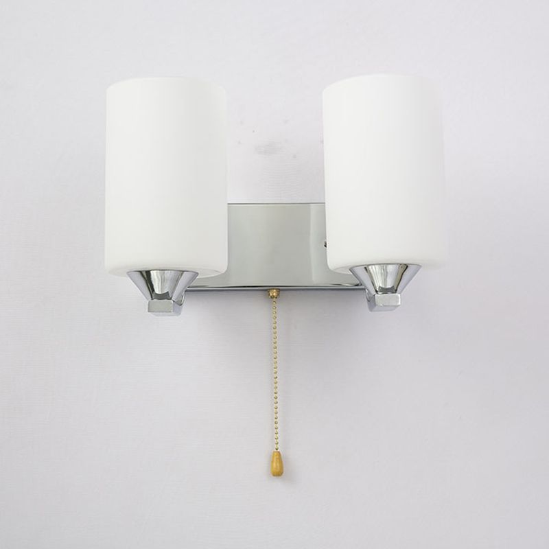 Cylindrical Shade Wall Lamp Modern White Glass Bedroom Sconce Light