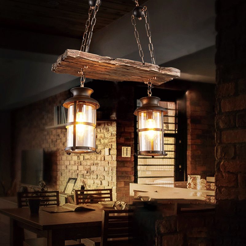Industrial Vintage Wooden Adjustable Island Pendant Light Wrought Iron Ceiling Light for Commercial Place