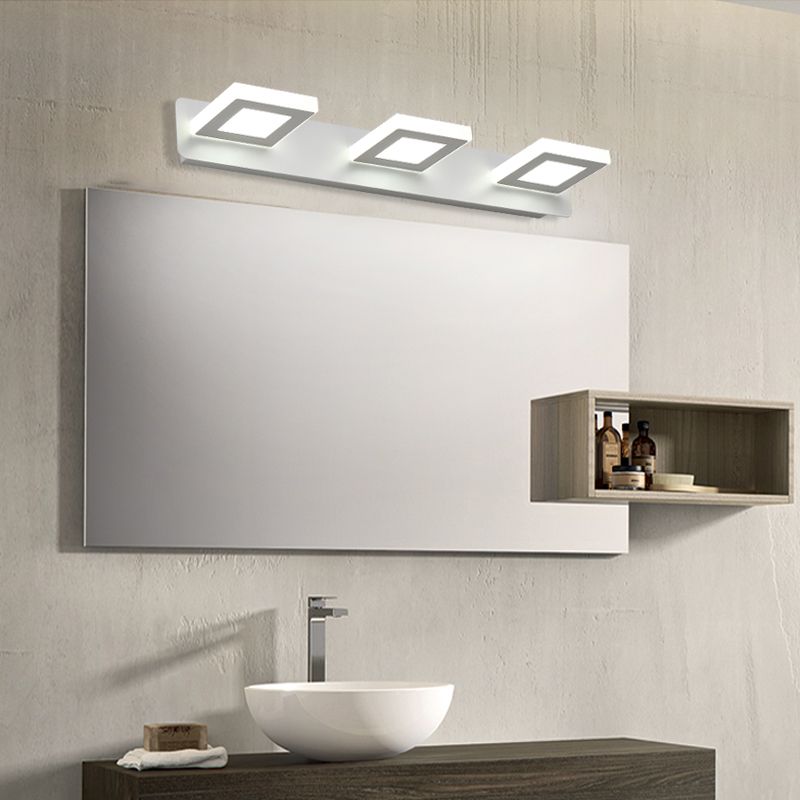Luce di vanità bianca moderna a 3 luci a specchio a led luce anteriore con ombra acrilica per bagno
