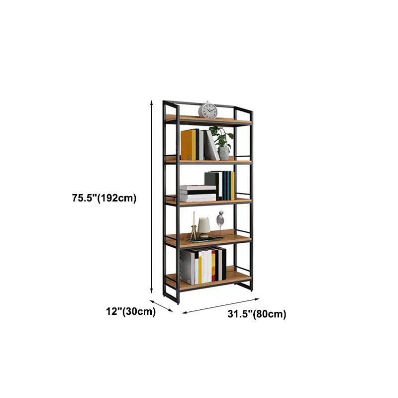 Modern Style Bookcase Black Metal Frame Open Back Bookshelf for Home Office