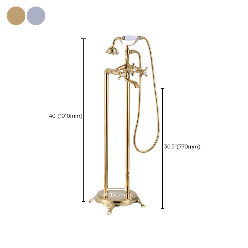 Floor Mounted Metal Clawfoot Tub Faucet Double Handles Freestanding Bathtub Faucet