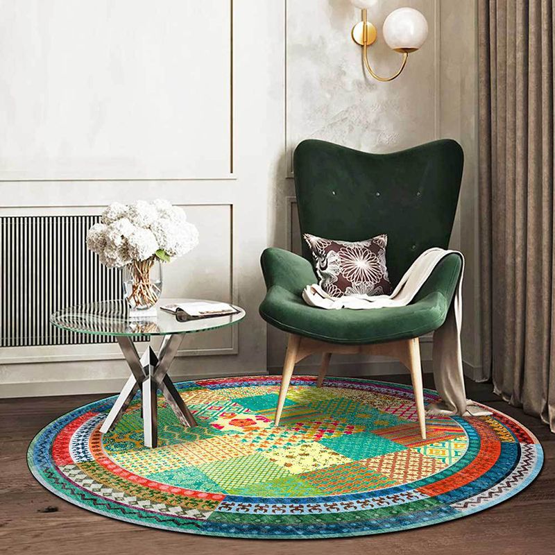 Boheemian Americana Pattern Tap Polyester Blue Area Tapijt Niet-slip wasbaar vloerkleed voor de woonkamer