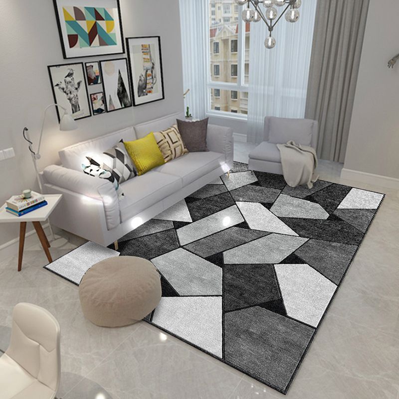 Modern Geometric Carpet Leisure Contrast Panel Area Rug Polyester Carpet with Non-Slip Backing