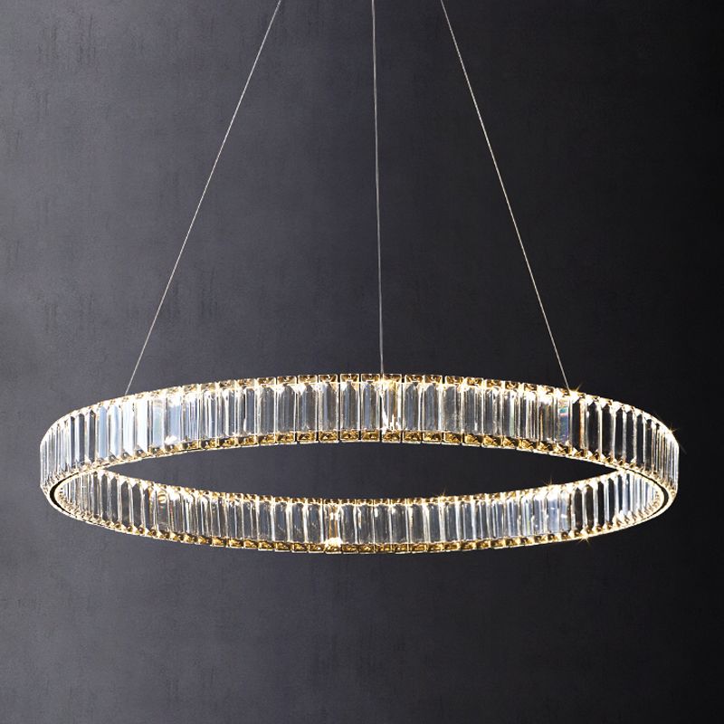 Modern Simple LED Chandelier Crystal Circular Pendant Light for Bedroom