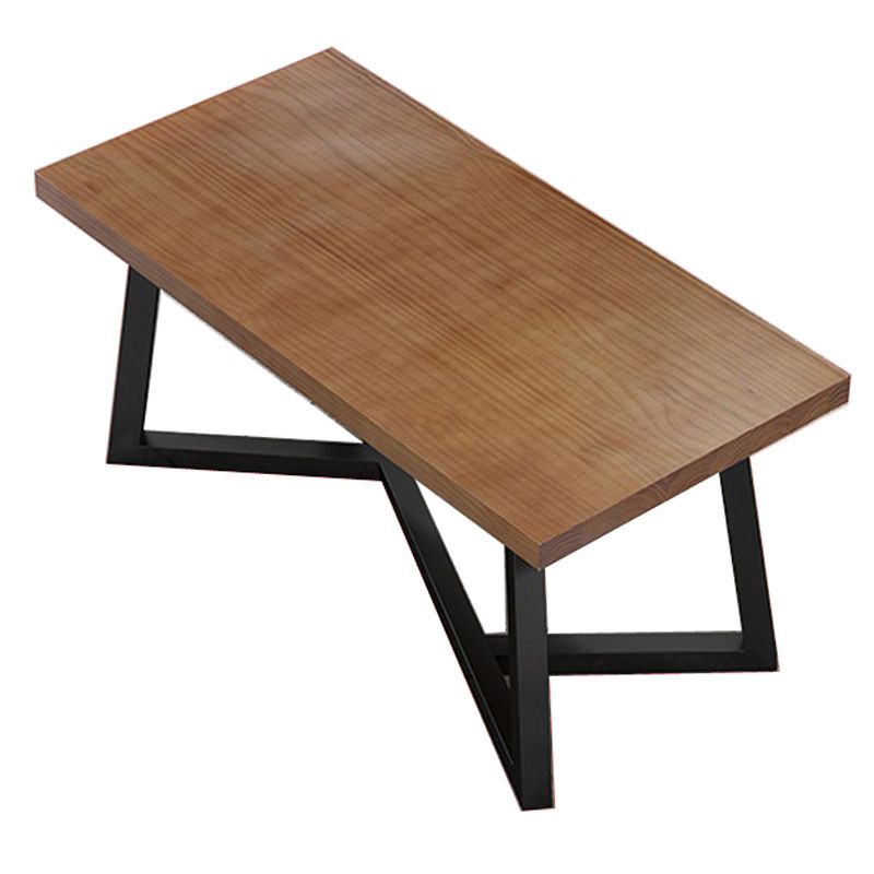 Rectangle Dining Table Simplicity Dinner Room Solid Wood Table with Metallic Base