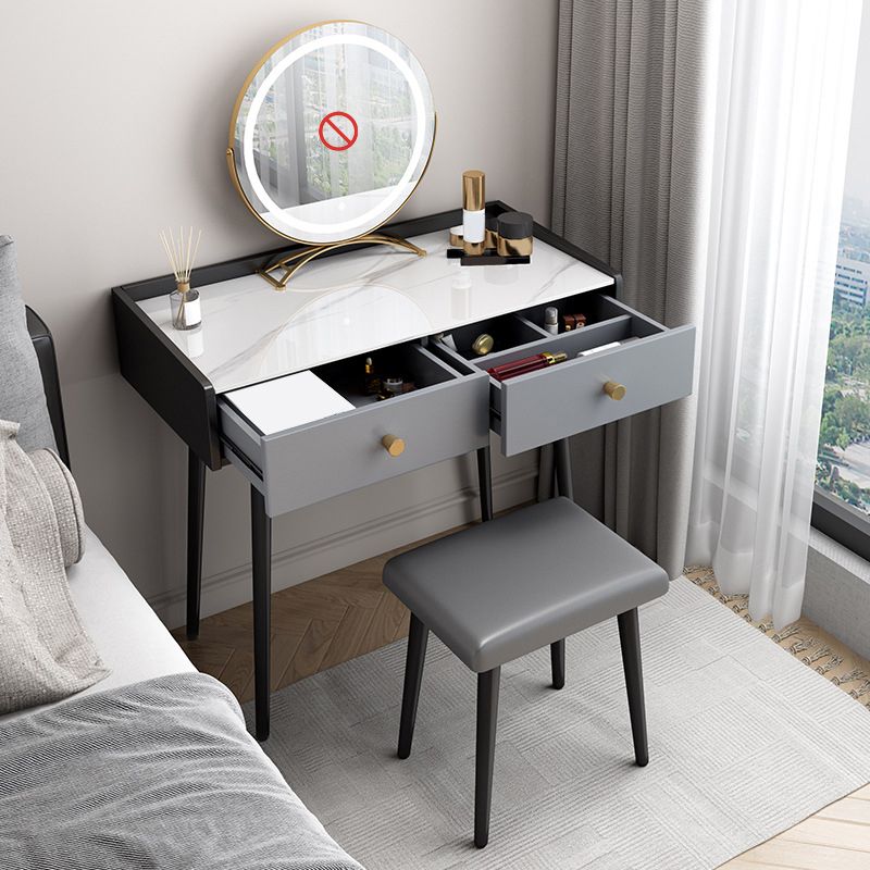 Contemporary Vanity Stone Top Makeup Dressing Table in Black