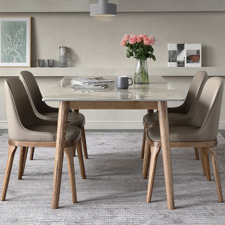 Mid-Century Sintered Stone Dining Table Gray Rectangle Dining Table for Kitchen