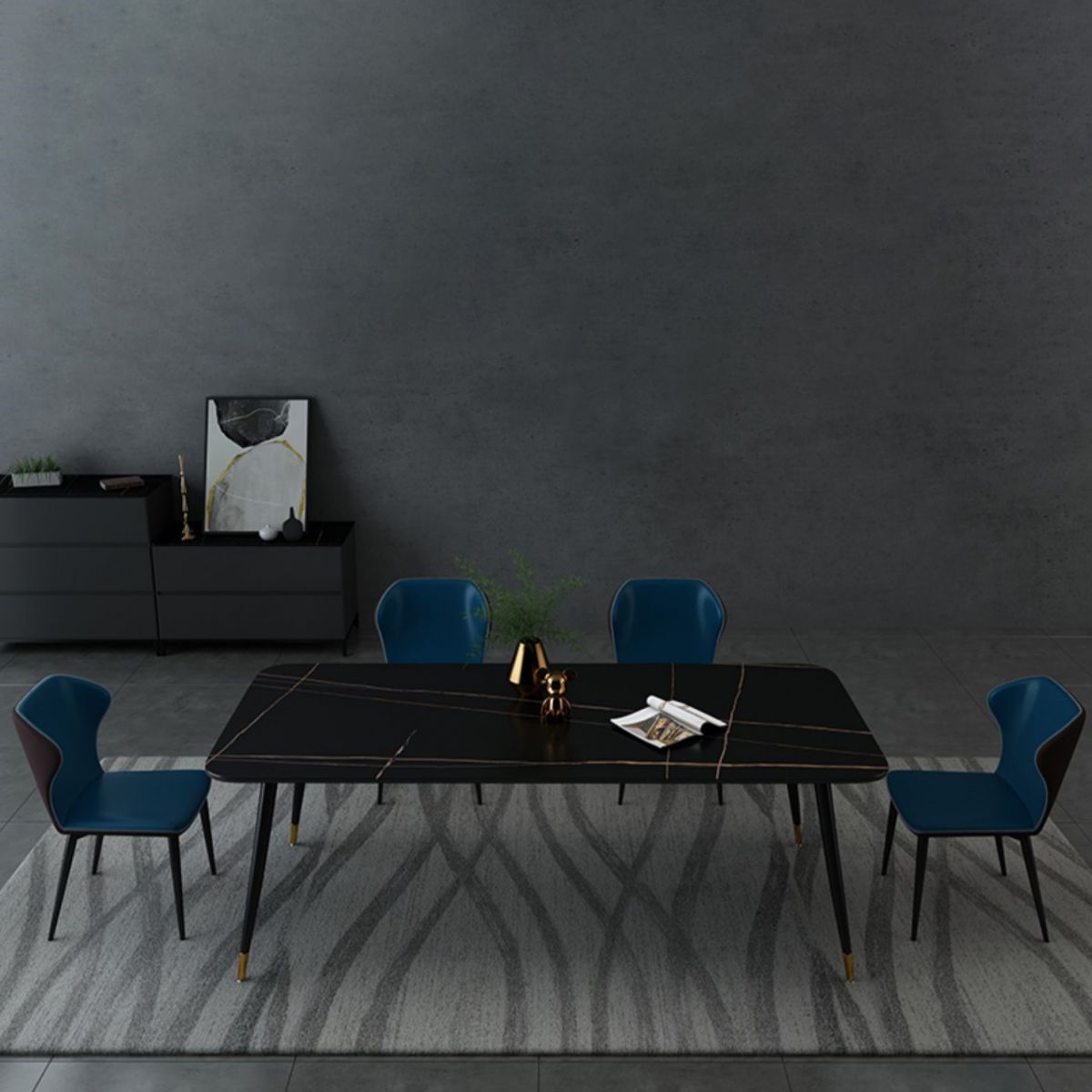 Industrial Style Stone Dining Table 4 Legs Dining Room Collection for Indoor