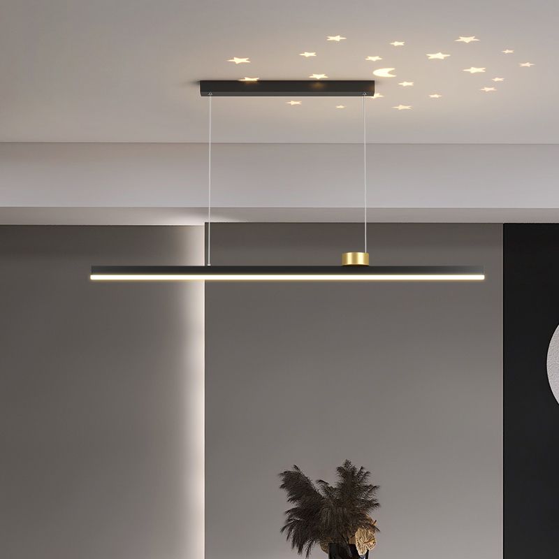 Black Metal Island Lamp Modern Linear Restaurant Pendant Light with Acrylic Shade