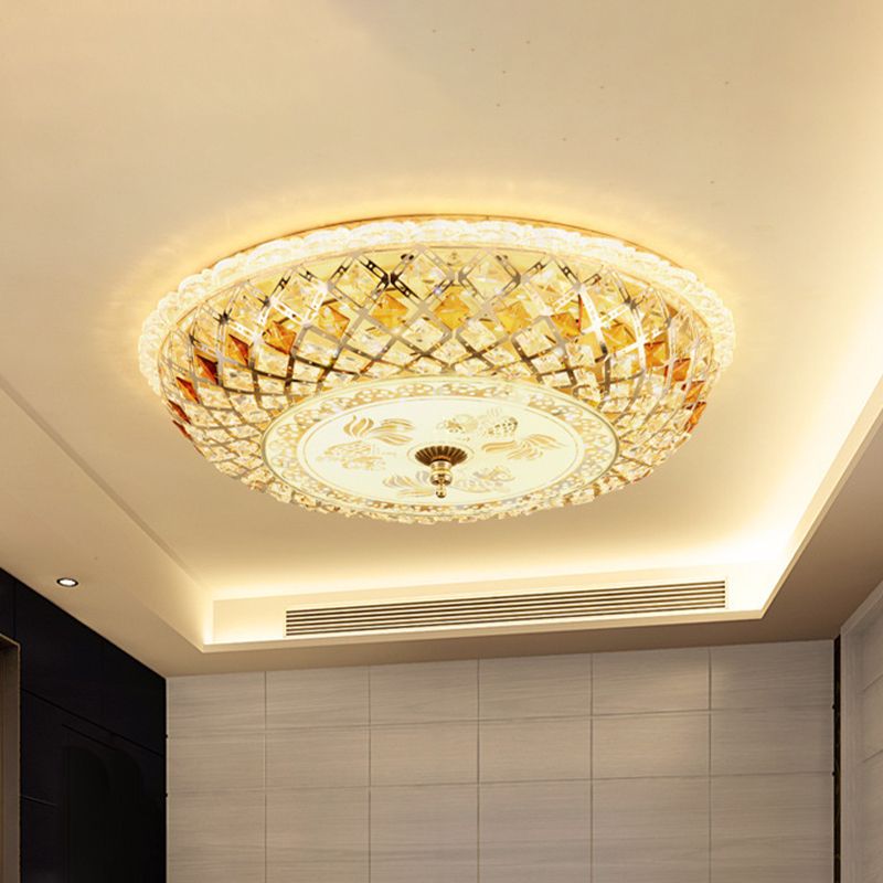 Round Bedroom Flush Mount Lamp Modern Hand-Cut Crystal LED Gold Ceiling Light Fixture