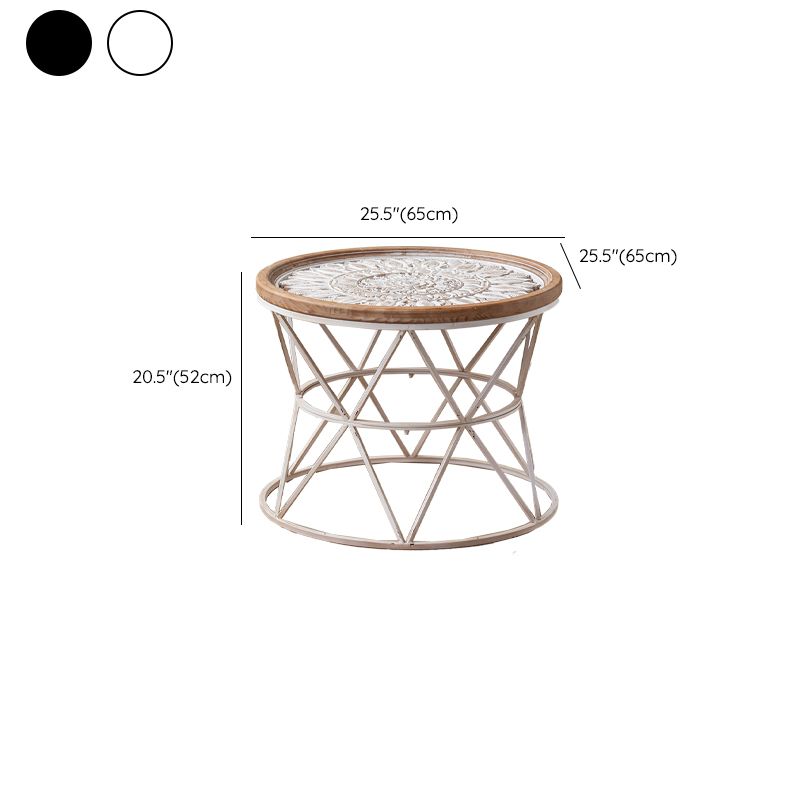 Round Shape Solid Wood End Table with Metal Base Corner Table for Living Room