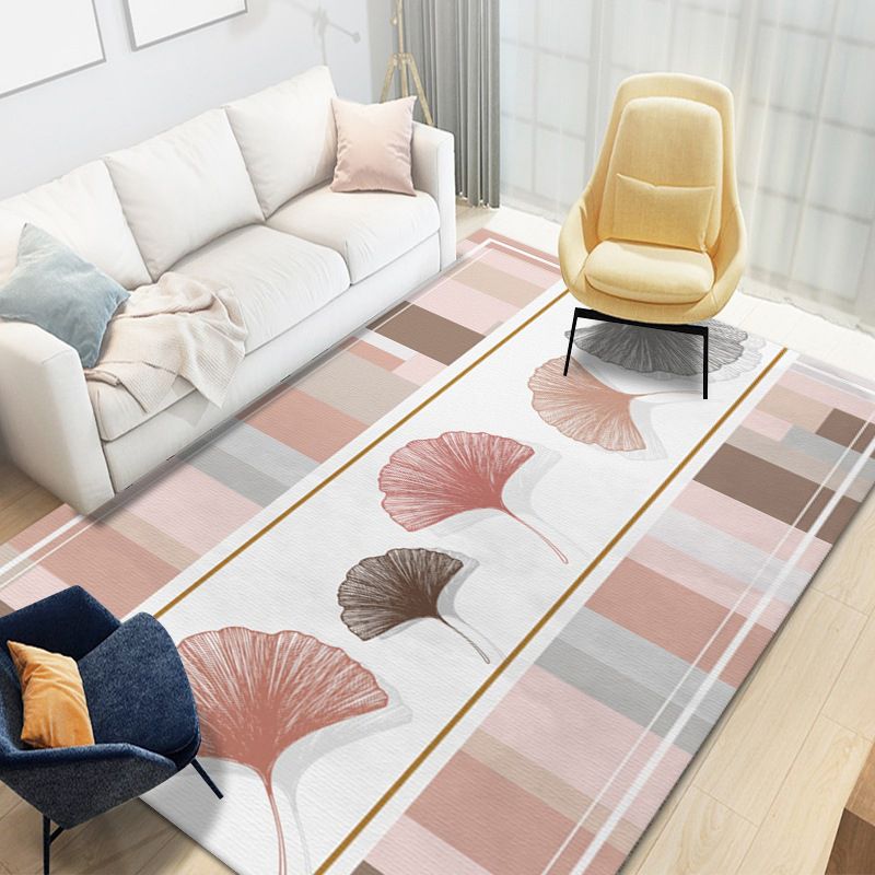 Black Plant Pattern Rug Modern Polyester Area Carpet Stain Resistant Area Rug for Home Decor