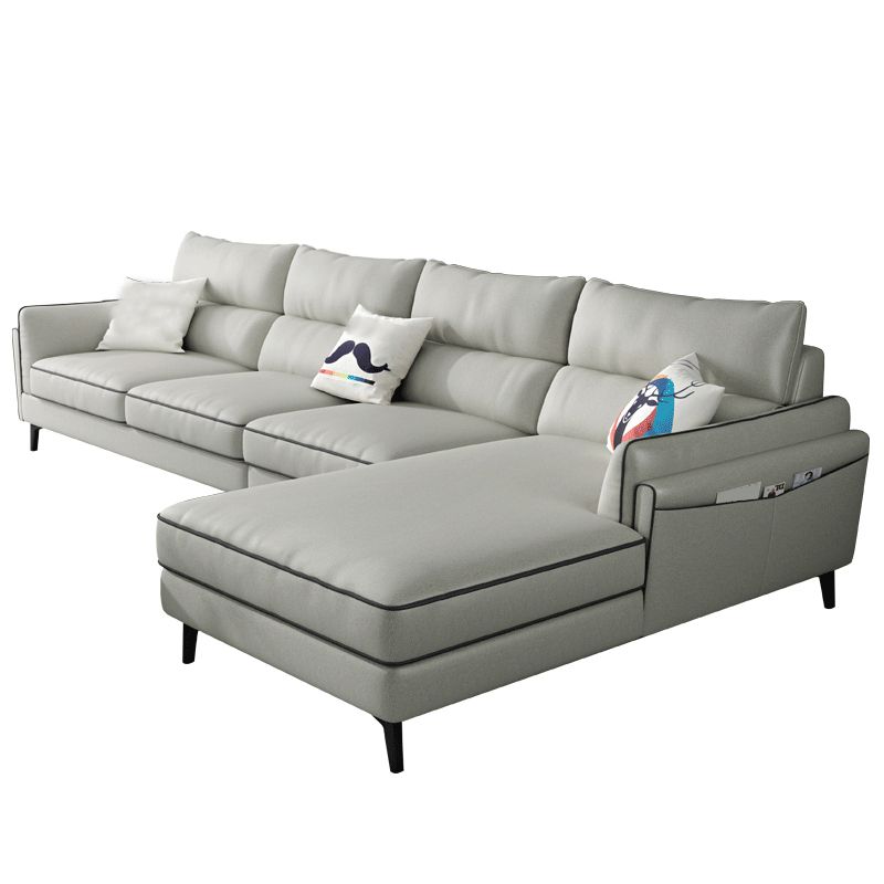 L-Shape Faux Leather Sectional with Recessed Arms and Storage