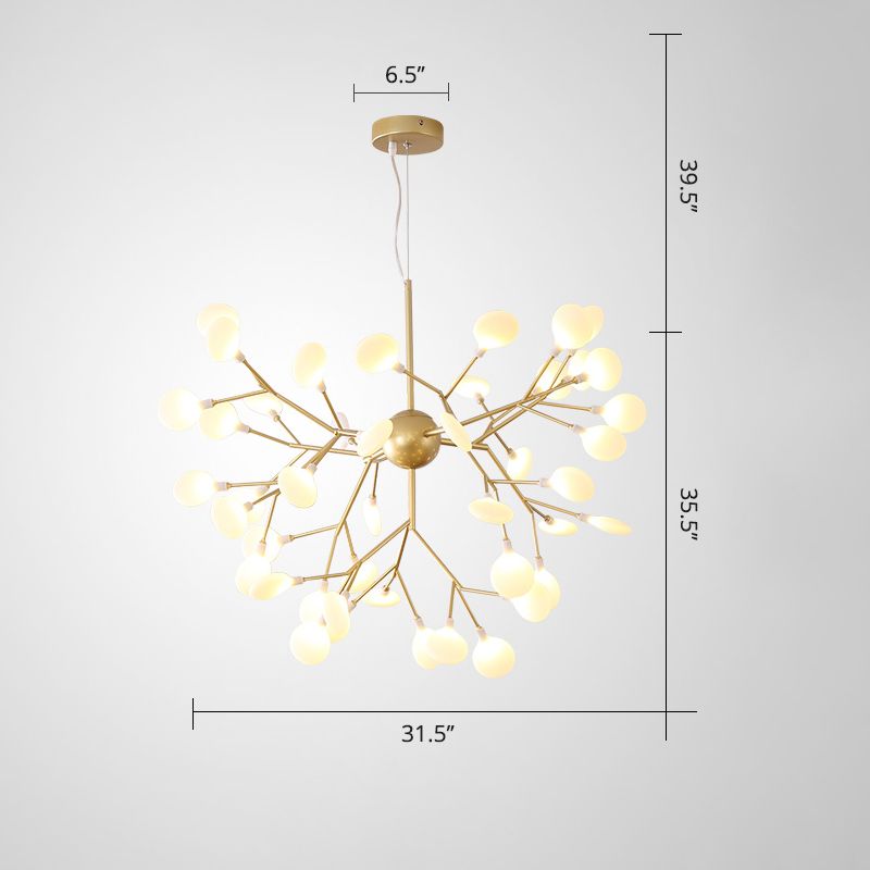 Acrylic Leaf Hanging Chandelier Designer Gold Finish Pendant Ceiling Light for Bedroom