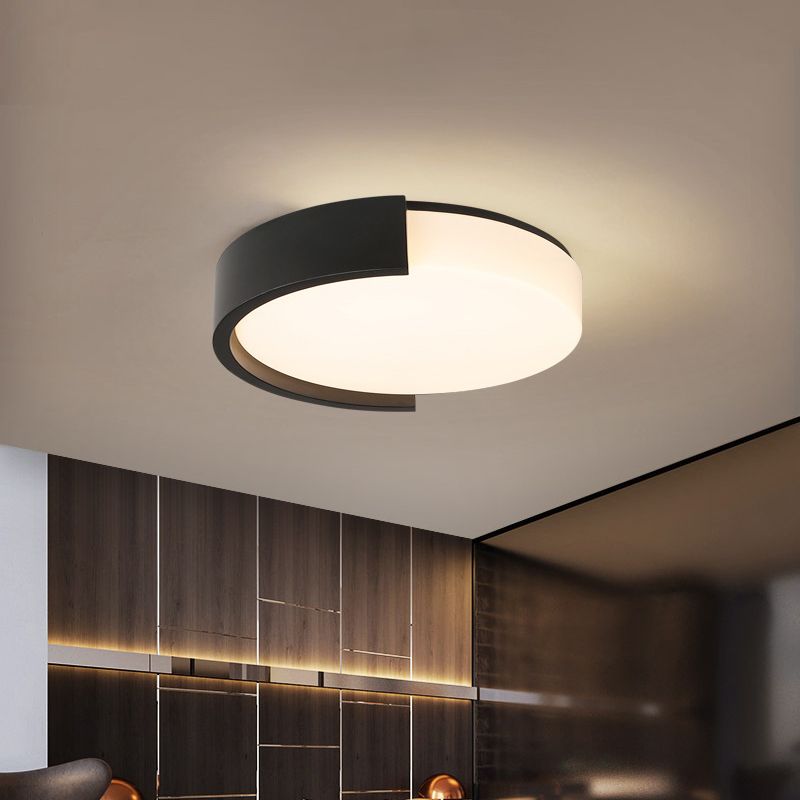 Plafoniera a forma di tamburo Semplice illuminazione a LED in acrilico nero/bianco da incasso con cornice a forma di C, luce calda/bianca