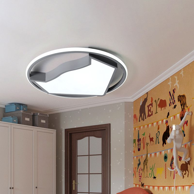 Cartoon Cat Light Fixture Fixture Acrylique Led Kids Bedroom Flush Mounted Lighting in Black / Gray