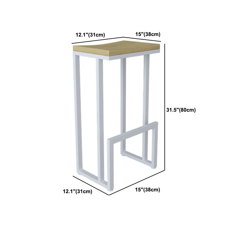 Modern Armless Backless Counter Stool Iron Kitchen Bar Stool with Wooden Seat