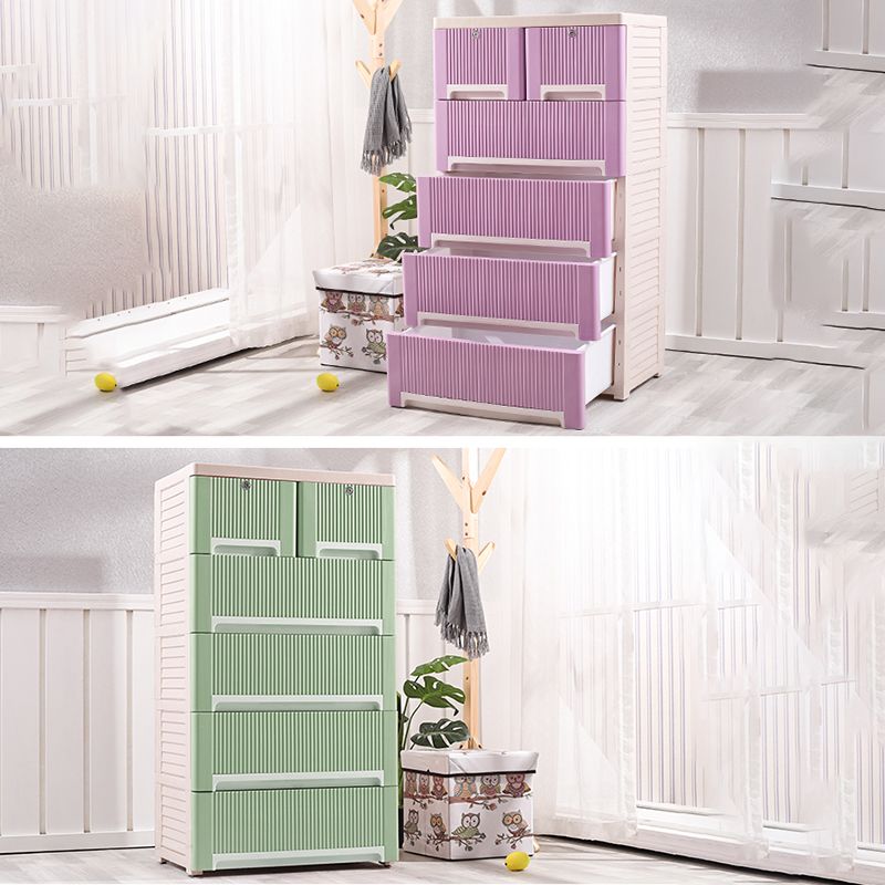 Scandinavian Vertical Kids Nightstand 6 Drawers Plastic Nursery Dresser for Home