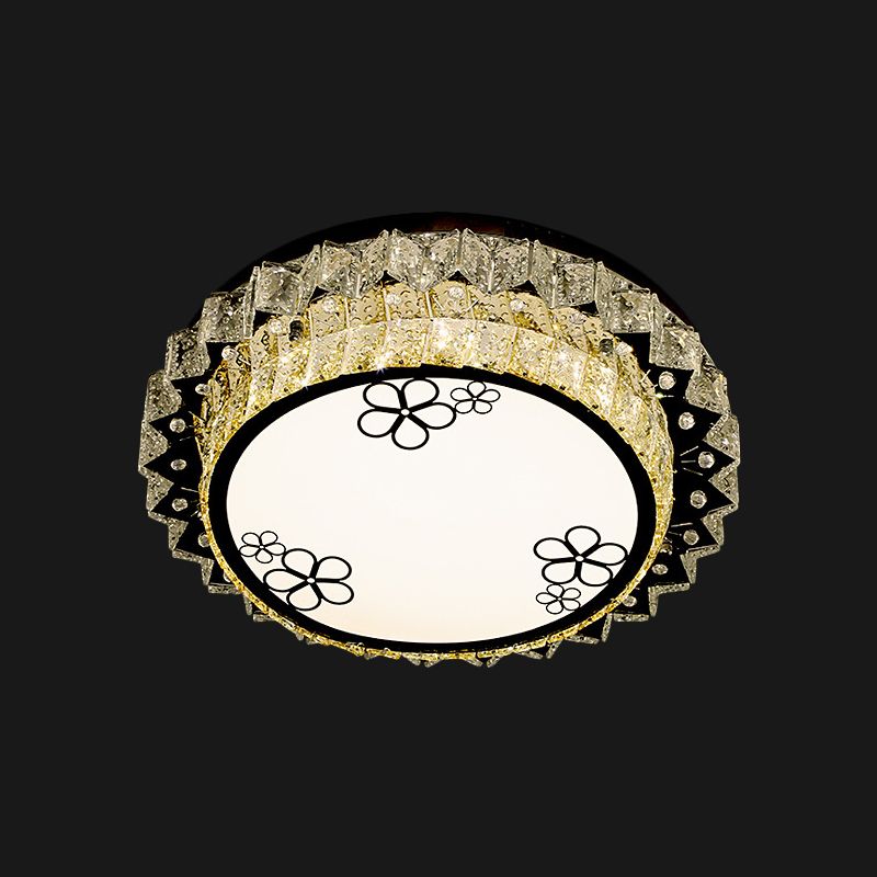 Stainless Steel Round Flush Mount Fixture Modern Clear Crystal LED Close to Ceiling Light