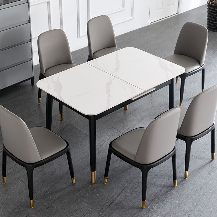 Minimalist Sintered Stone Extendable Dining Set Rectangle Shape White Dining Set for Kitchen