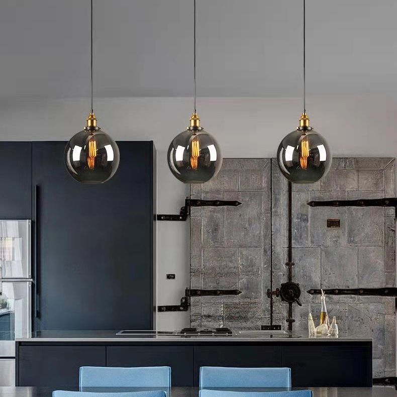 Luce a sospensione a soppalco industriale in vetro trasparente a 1 luci a 1 lutto.