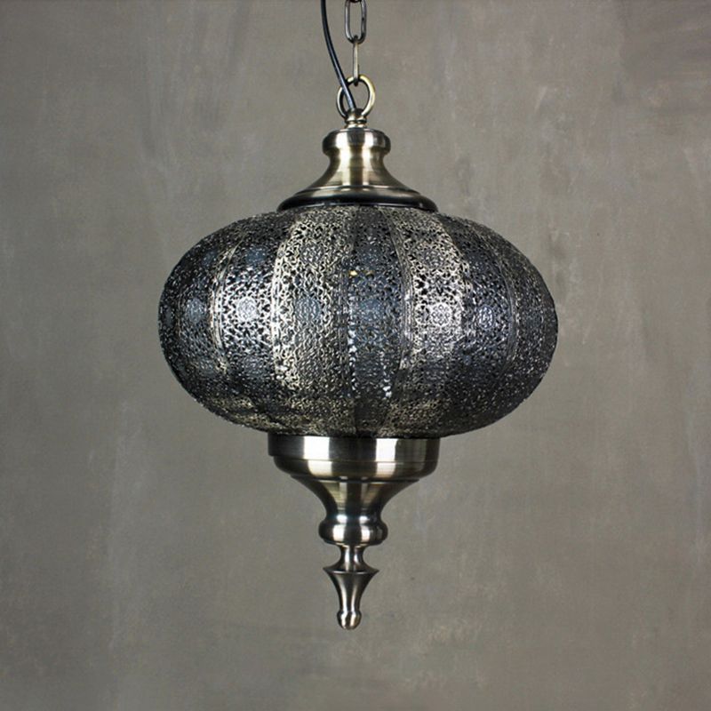 Antique Lantern Pendant Lighting 1 Bulb Metallic Hanging Light in Bronze for Restaurant