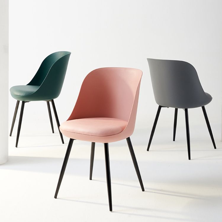 Leather Upholstered Armless Dining Chairs Solid Back Side Chairs with Metal Legs
