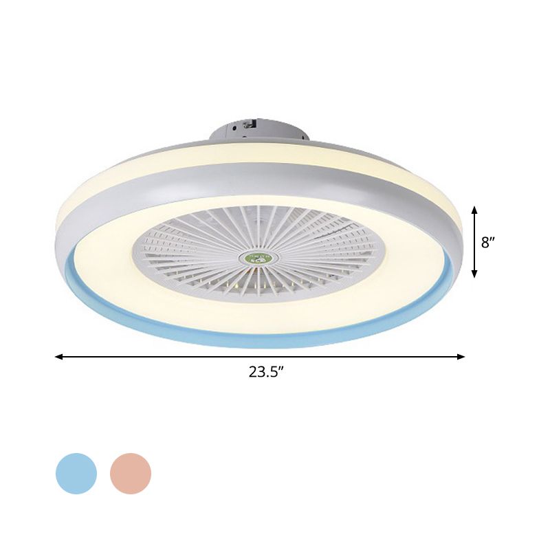 Circular dormitorio semi iluminación de flush niños acrílico rosa/acabado azul 5 lámpara de ventilador colgante de led de cuchillas, 23.5 "w