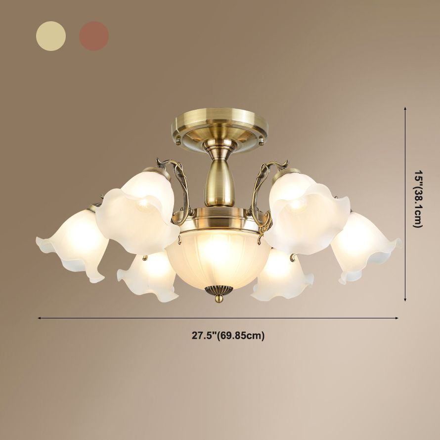 Retro Traditional Ceiling Lamp Glass Shade Flush Mount Light for Clothing Shop