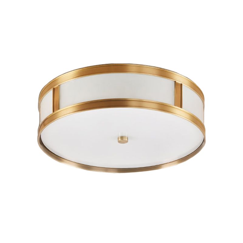 2 Lights Drum Flush Mount Light Colonial Brass Opal Glass Ceiling Light Flush Mount