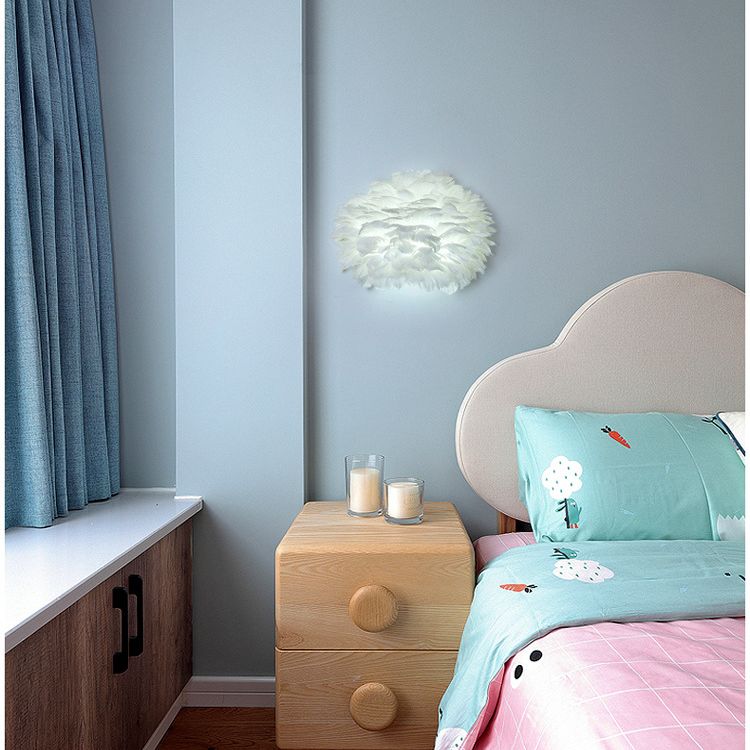 Home Decoration Wall Lamp Modern Ambient Lighting White Feather Sconce for Living Room Bedroom