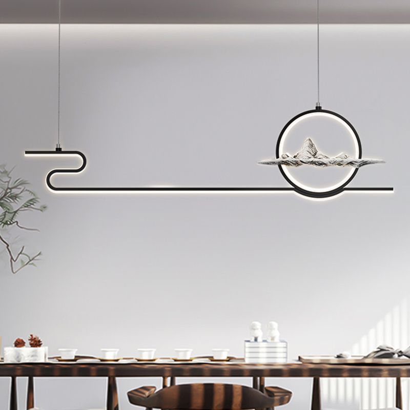 Contemporary Linear Pendant Lighting Fixtures Metal 2 Light Island Light Fixtures