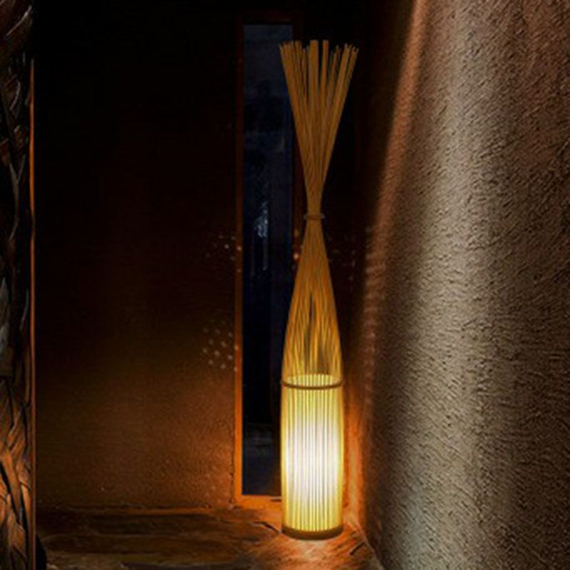 Bamboo Handwoven Floor Lighting Asian Style 1 Bulb Standing Light for Living Room