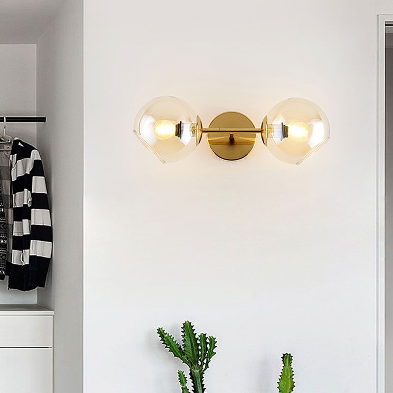 Modernist 2 Lights Wall Lamp with Clear Glass Shade Gold Spherical Wall Mount Light Fixture