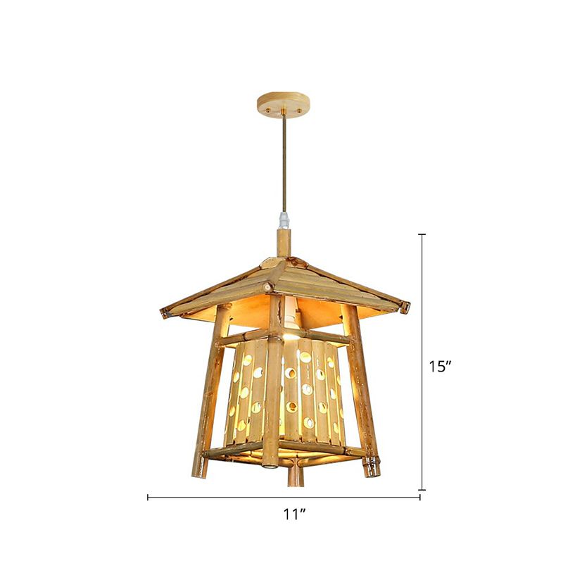 Padiglione giapponese Luce a sospensione Bamboo Sala da tè a 1 luce Apco di soffitto in legno