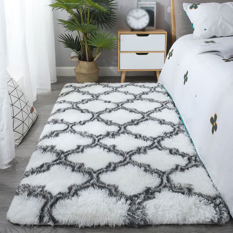 Aesthetic Contemporary Tartan Rug Simplicity Shag Polyester Area Rug Easy Care Stain Resistant Area Carpet for Bedroom