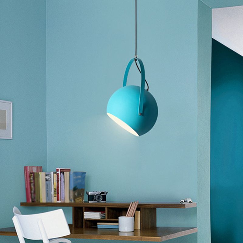 Macaron Dome Pendant Spotlight Metal 1 Head Restaurant Hanging Light Fixture with Arched Handle