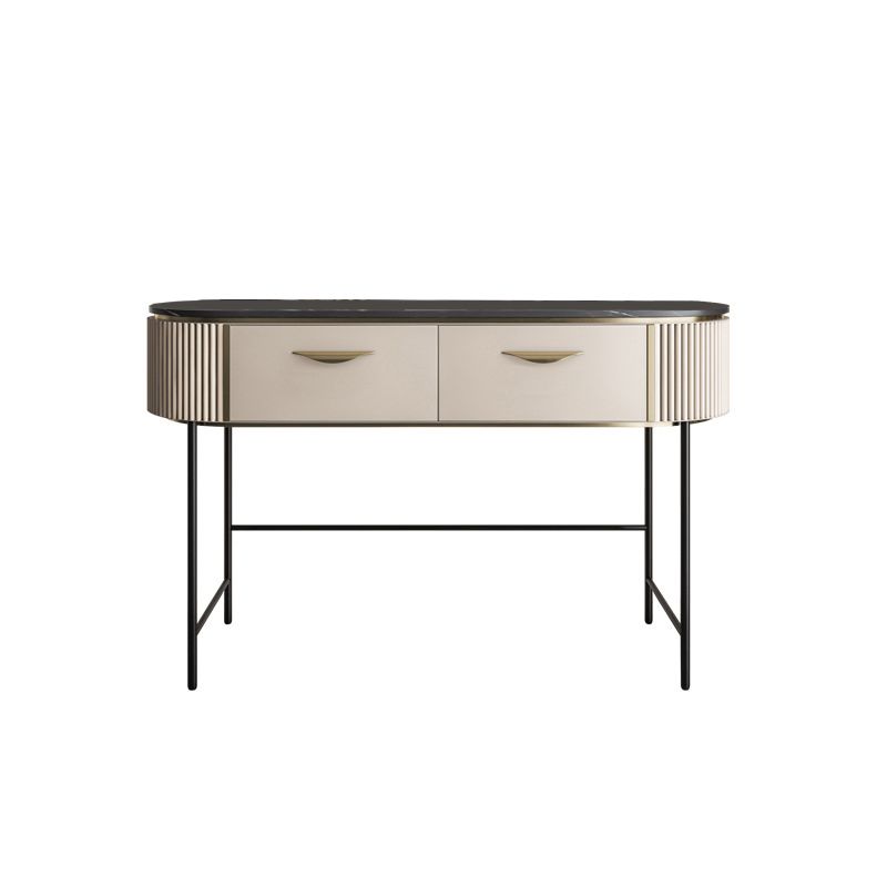 2 Storage Drawers Dresser with Mirror & Padded Stool Contemporary Stone Top Vanity