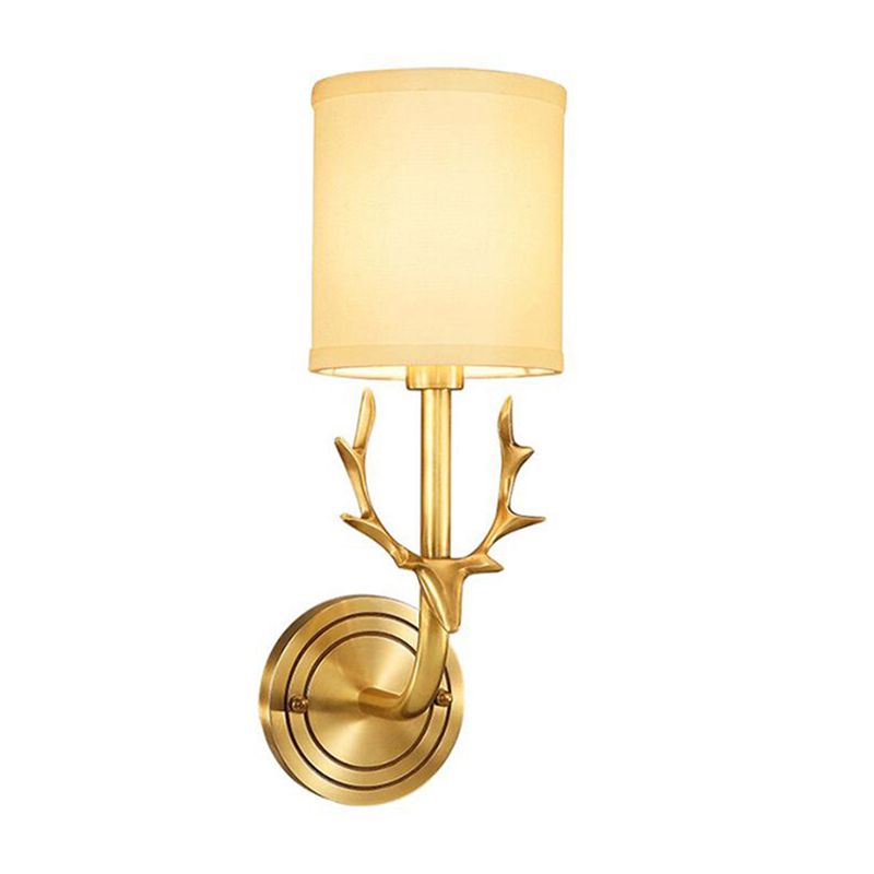 Zylindergewebe Wandlampenleuchte Cottage 1 Kopf Schlafzimmer Wandleuchte mit Hirschkopf -Deco in Schwarz/Gold