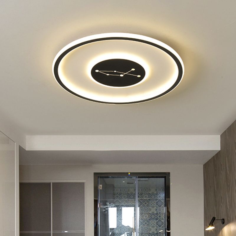 Circular Ceiling Lamp Fixture Simple Acrylic Sleeping Room LED Flush Mount Lamp in Black, Warm/White/3 Color Light