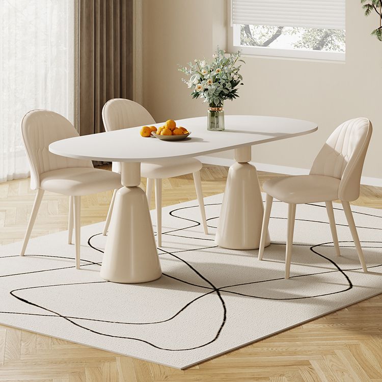 1/5 Piece Oval Shape Stone Top Dining Room Chair Set in White